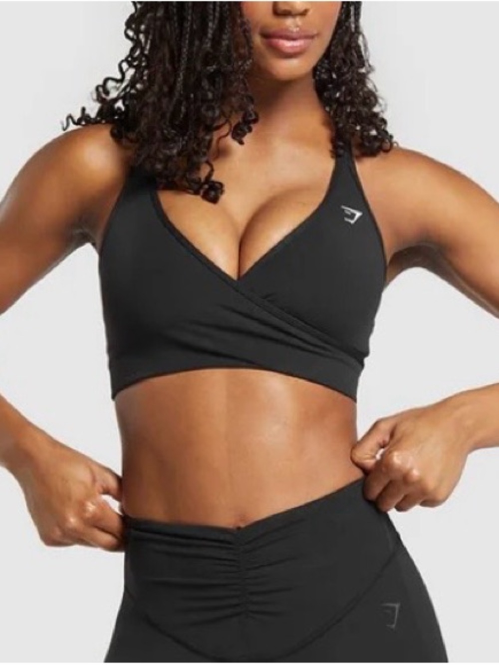 Gymshark Elite Wrap Sports Bra Mesh Racerback Logo Athletic Black Womens M - Picture 2 of 16